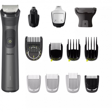 Philips Set aparat de tuns barba si parul 13 in 1 Philips Multigroom All in One MG7925 15, tehnologie BeardSense, lame din otel cu auto-ascutire, 26 setari de lungime, rezistent la apa, husa, Negru- Argintiu