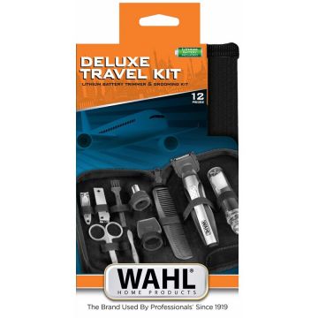 Trimmer Travel Kit Deluxe pentru Barba si Par Facial 12 Piese Negru/Argintiu