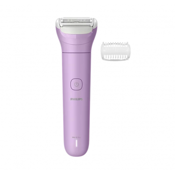 Aparat de ras electric pentru femei, fara fir PHILIPS BRL114/00, umed si uscat, autonomie: 80 minute, 1 accesoriu, trimmer (pieptene) pentru tuns, culoare mov