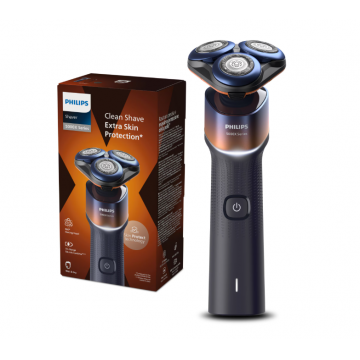 Aparat de ras PHILIPS Seria 5000 X5012/00, barbierit umed/uscat, tehnologie SkinProtect, capete flexibile 360, 50 de min, lame ComfortCut, Crom/Portocaliu