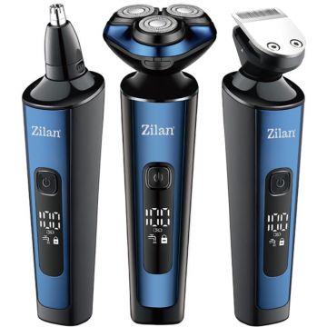 Aparat de Tuns si Ras Electric Reincarcabil 4 in 1, Barbati, IPX6, LED, 3 Capete, Negru