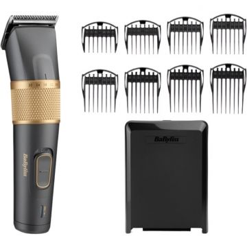 Babyliss Aparat de tuns BaByliss E987E, 8 setari lungime, cu acumulator si cablu, 8 piepteni, Negru-Auriu