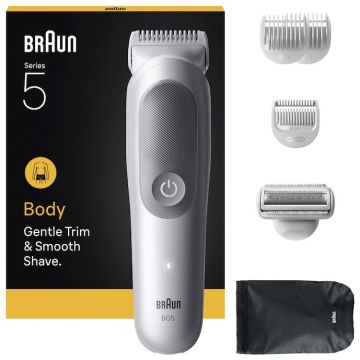 BRAUN Aparat de ingrijire corporala Braun Seria 5 BG5550, Accesorii de ingrijire, Tehnologie SkinGuard, Delicat pentru zone sensibile, Autonomie 100 minute, Rezistent La Apa, Gri deschis