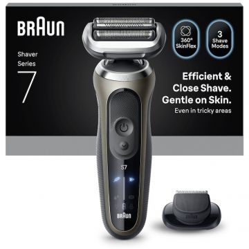 BRAUN Aparat de ras electric Braun Seria 7 72-C1200S, Autonomie pana la 60 de minute, Accesoriu pentru tuns eficient, Fara fir, Utilizare umeda/uscata, Rezistent la apa, Auriu