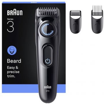 BRAUN Aparat de tuns barba Braun Beard Trimmer Seria 3 BT3520, Lama ultra ascutita, Accesorii de ingrijire, 40 Setari de lungime, Autonomie 50 minute, Negru/Albastru