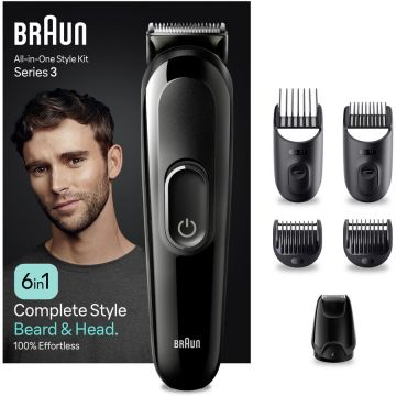 BRAUN Aparat de tuns multifunctional Braun MGK3410, Wet&Dry, 6-in-1, 4 piepteni, 1 mini aparat de ras, autonomie 50 minute, Negru