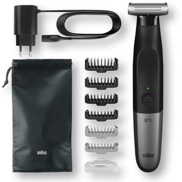 BRAUN Aparat hibrid de barbierit si tuns barba Braun Series X XT5200 Wet&Dry, 5 piepteni, negru/argintiu