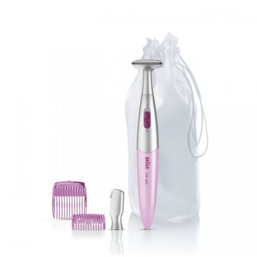 BRAUN Epilator Trimmer Remington pentru sprancene si zona bikini, 2 capete, lame din otel, fara fir, Roz