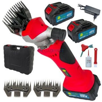 Pachet Masina de tuns oi pe acumulator Mencoza,   Lider + 2 Seturi de lame, 48V, 6000mAh, 2 acumulatori, accesorii incluse, cutie de transport si depozitare - Copie