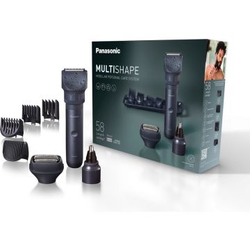 Panasonic Aparat de tuns barba si parul Panasonic MultiSHAPE XSHAPE PACK 1, cap aparat de ras umed/uscat cu 3lame, cap trimmer nas/urechi/fata, acumulator Li-Ion cu autonomie 70min, quick charge 1H, cap tundere cu 58 de setari de lungime, Negru