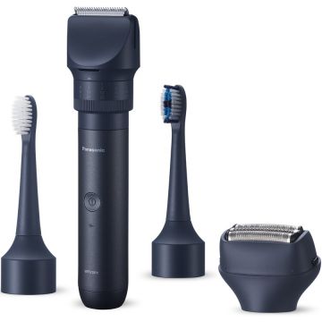 Panasonic Aparat de tuns barba si parul, shaver & periuta de dinti Panasonic MultiShape XSHAPE Travel, acumulator Li-Ion, autonomie 70 min, quick charge 1H, utilizare piele umeda/uscata, husa transport, Negru