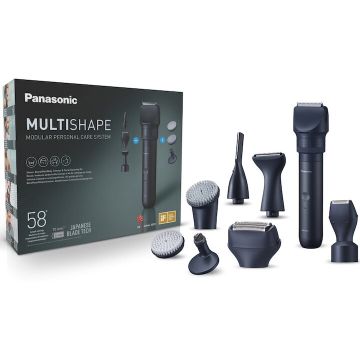Panasonic Set Aparat de tuns si gromming barba/fata, Panasonic MultiShape XSHAPE TRIM, perii curatare faciala, acumulator Li-Ion, autonomie 70 min, quick charge 1H, utilizare piele umeda/uscata, husa transport, negru