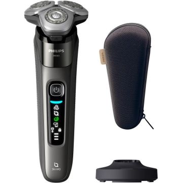Philips Aparat de ras electric Philips i9000 X9002, Autonomie 50 minute, Bluetooth, Wet&Dry, SkinIQ, Husa de calatorie, Gri