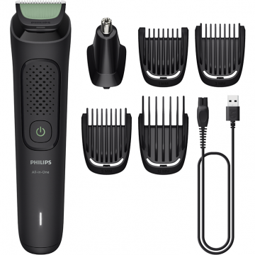 Philips Aparat de tuns 6in1 Philips All-in-One Trimmer 3000 Series, MG3915/15, autonomie 60 min, setari lungime 0.5 – 12 mm, lame cu autoascutire, husa