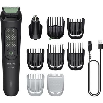 Philips Aparat de tuns 9in1 Philips All-in-One Trimmer 3000 Series, MG3945/15, autonomie 90 min, 11 setari lungime 0.5-16 mm, trimmer atasabil, lame cu autoascutire, husa