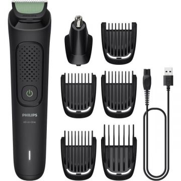 Philips Aparat de tuns barba & parul de pe cap si corp 7in1 PHILIPS All-in-One MG3920/15, Autonomie 60 min, 6 setari de lungime: 0,5-12 mm, trimmer atasabil pentru nas si urechi, piepteni pentru barba si cap, Negru