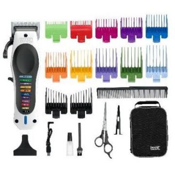 Wahl Aparat de tuns Wahl 3028048, Baterie (Li‑Ion), Incarcare rapida, Piepteni colorati pentru diferite marimi, Alb-Negru