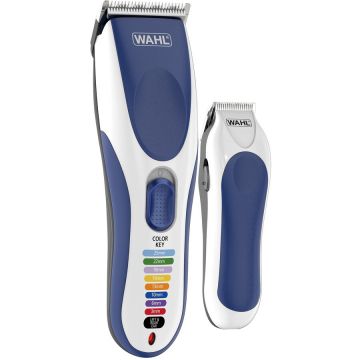 Wahl Set de tuns parul Wahl Pro Cordless 09649-916, alimentare acumulator, 1-25 mm, 8 capete ghidare, autoascutire, lame otel-carbon, Albastru