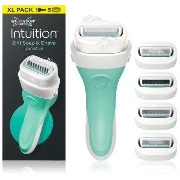 Wilkinson Sword Intuition 2in1 Soap & Shave Sensitive aparat de ras + capete de schimb
